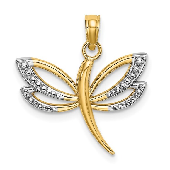 14k w/Rhodium Textured Dragonfly Charm,All Products : American Fashion Style Bags On Sale